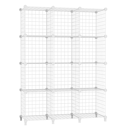 AWTATOS Wire Cube Storage Organizer, Closet Organizers and Storage, Metal 12 Cube Storage Shelves Bookshelf, Portable Closet Clothes Organizer for Bedroom, Home, Office, White - color: White, size: 12 Cube(30x30cm)