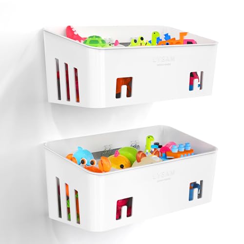 Lysam Bath Toy Storage 2 Packs, Large Bath Toy Holder with 3 Compartment, Quick Dry Bathtub Toy Organizer, Bath Tub Toy Net, Shower Toy Basket & Bin, Bathroom Accessories for Baby,Toddler,Kids（White） - color: White & 2 Packs