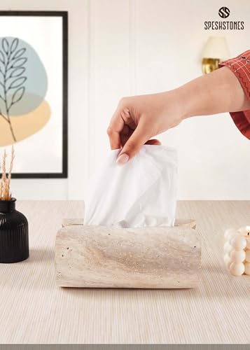 Marble Tissue Box Cover 7.5 Inch Handmade Travertine Tissue Box Holder Rectangle for Modern Bathroom & Home Decor - Decorative Facial Tissues Boxes Holder for Bedroom & Living Room - color: Travertine