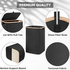 BALEINE Laundry Hamper with Lid, Tall Laundry Baskets with Bamboo Pull Handles, Large Laundry Bin with Internal Support (18 Gal/70L, Black) - color: Black, size: 70 liters
