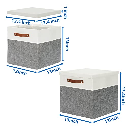 Temary Cube Storage Bins with Lids for Organizing Clothes, [2-Pack] Foldable Storage Boxes with Handles, Closet Storage Baskets for Living Room (White&Gray, 13x13x13inch) - color: White&Grey, size: 13×13×13