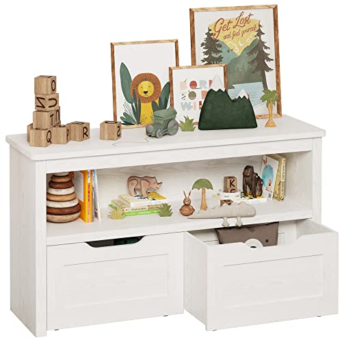 IRONCK Toy Storage Organizer with Drawers, Floor Toy Box with Wheels and Open Shelf, Storage Chest for Nursery, Playroom and Bedroom, White - color: White