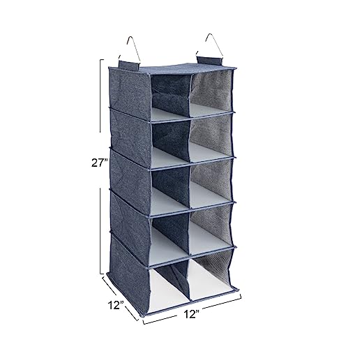 Household Essentials Hanging Cotton Blend and Plastic Closet Shoe Organizer with 10 Storage Compartments, Denim - color: Denim