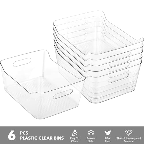 Tiawudi 6 Pack Plastic Storage Bins, Extra Large Pantry Organizer, 13.5" x 10" Clear Storage Containers and Organizer Bins, Multi-Use Bins for Home, Kitchen, Closet and Cabinet