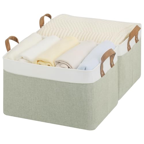 StorageWorks Storage Bins, Fabric Storage Bins for Shelves, Large Storage Baskets with Metal Frame, Closet Baskets and Bins with Handles, Green and White, 2-Pack - color: Green and White, size: 16 ½" L x 12" W x 10 ¼" H