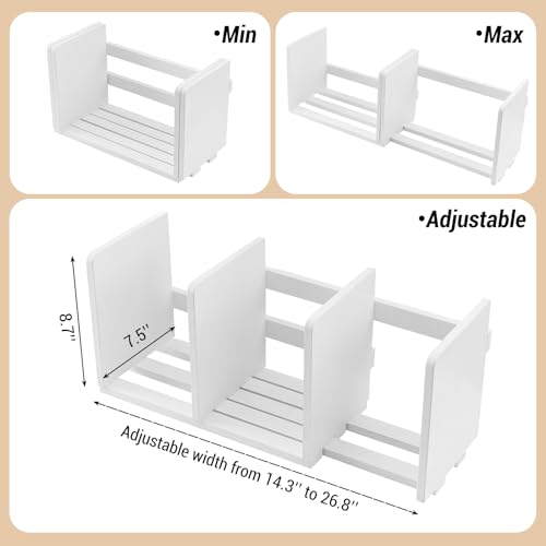 MyGift White Wood Desktop Bookshelf Organizer, Expandable Adjustable Display Shelf Book Rack - color: White