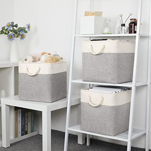 Bidtakay Fabric Basket Set - Large Square Organizer Bins, 13x13, Set of 3, White & Grey - color: White&Grey, size: 3 Pack-L Cube-13x13x13 In