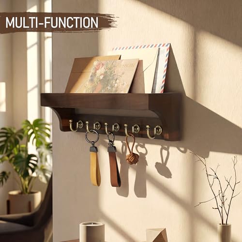 Rebee Vision Acacia Wood Key Holder Wall Mount for Room Decor – Rustic Key Holder for Wall with Shelf for Displaying Plants – Stylish Entryway Organizer for Apartment (Dark Acacia) - color: DarkAcacia