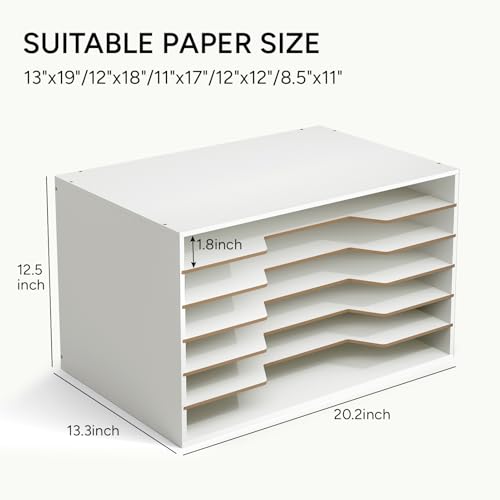 Yumkfoi 12x18 Construction Paper Organizer, Larger Size Wooden Literature Organizer, 6-Tier Desktop File Organizer for Home and Classroom, Adjustable Paper Sorter for Office - size: 20.2" x 13.4" x 11.8"