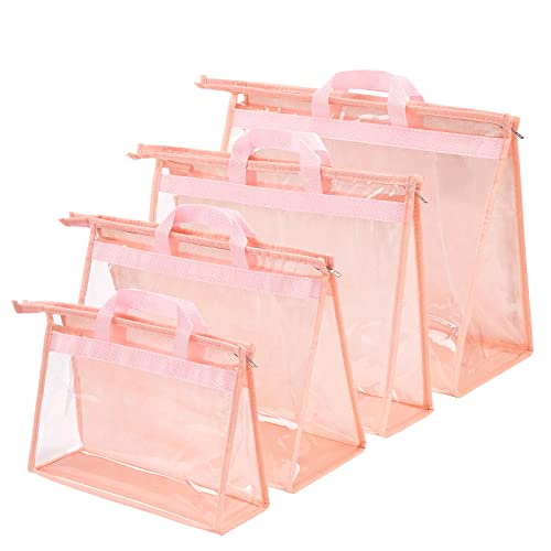 CINPIUK Handbag Dust Bags Clear Purse Storage Organizer for Closet Small to Extra Large Handbags Dust Free Bags Hanging Zipper Storage Bag with Hooks, (Pink, 4 Sizes-4PCS) - color: Pink, size: 4 Sizes-4PCS