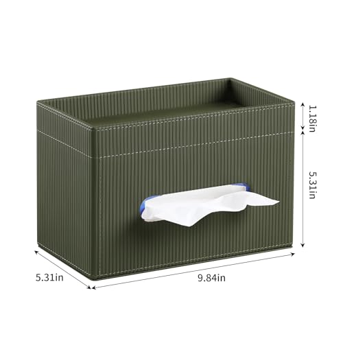 Rectangular Tissue Box Cover with Storage Tray, PU Leather Tissue Box Holder for Bathroom Vanity Countertop Night Stands Bedroom Office Desk, Stylish Tissue Holder Decorative Organizer (Green) - color: Green