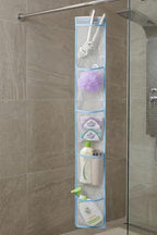 ALYER Narrow Mesh Fabric Shower Caddy Organizer with Hanger,Hanging Mesh Pockets for Shampoo, Conditioner, Soap and Body Wash (Blue) - color: Blue-hanger
