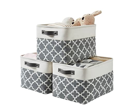 DECOMOMO Grey Storage Bins Fabric Storage Baskets for Shelves, Linen Closet Organization Toys Nursery (Grey Patterns, Large - 3 Pack) - color: Grey Pattern and White, size: Large/3P