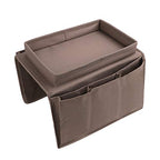 IPENNY Couch Sofa Armrest Organiser with Cup Holder Tray Chair TV Remote Holder Bedside Storage Pocket Bag for Cellphone Tablet Notepad Book Magazines DVD Eyewears Drinker Snacks Holder Pouch - color: Coffee (With Top Tray)
