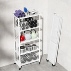 Folding Shelves No Assembly, 5 Tier Heavy Duty Foldable Storage Shelves with Wheels, 220LBS Per Shelf Metal Collapsible Rack for Garage Pantry, White - color: White/5-tier