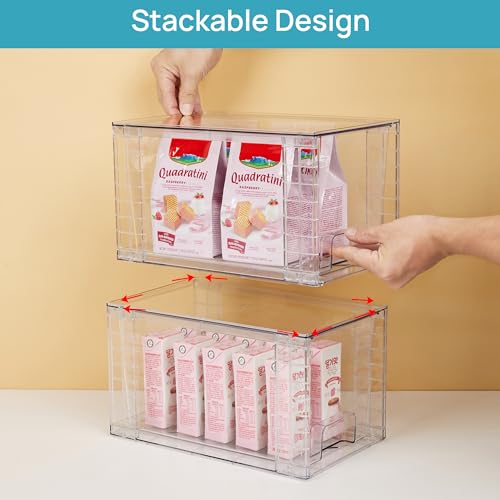 Vtopmart 2Pack Large Stackable Kitchen Pantry Storage Drawers, Clear Organizer Bins with Handles, Acrylic Drawer Organizers for Kitchen Pantry, Bathroom Undersink, Cabinet Organization and Storage - size: 2Pack 7"H
