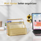 Marbrasse Mail Organizer for Desk, 3-Slot Mesh Metal Mail Holder countertop, Letter Holder, Office Desktop Envelope and Document Storage Rack (Gold) - color: Gold