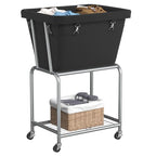 ELYKEN Rolling Laundry Hamper with Wheels, Laundry Cart with Removable Bag, Heavy Duty Metal Frame, 2-Tier Clothes Basket Hamper with Shelf for Closet, Bedroom, Bathroom, Laundry Room, Black - color: Black, size: 20.3"l X 15.9"w X 30.9"h