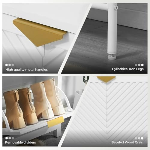 Shoe Cabinet Storage with 4 Flip Drawers, Narrow Hidden Shoes Organizer Cabinet for Entryway, Freestanding Slim Shoe Rack Front Door Entrance(White) - color: White, size: Large