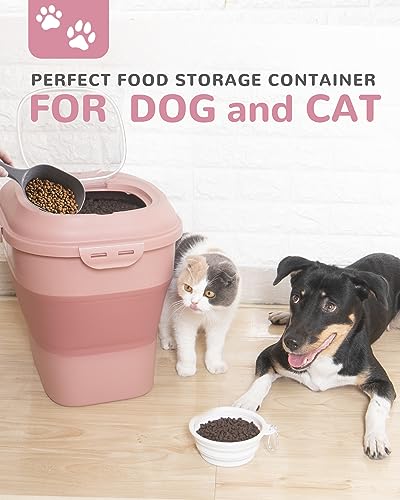 30-35 Lbs Dog Food Storage Container Collapsible Dog Food Container with Airtight Lids, Wheels, Scoop and 2pcs Food Storage Containers, Large Pet food storage for Dog, Cat (Pink) - color: Pink