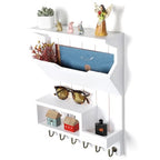 Key Holder for Wall, Mail Organizer Wall Mounted, Mail and Key Holder with 6 Key Hooks for Home Decor, Pine Wood White