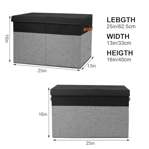 Gowee Large Toy Storage Box with Lid, Sturdy Toys Storage Chest Bin Organizer Basket with Dividers for Kids, Boys, Girls, Nursery, Closet, Bedroom, Playroom 25"x13" x16" (Black and Grey) - color: Black and Grey, size: 25"x13" x16"