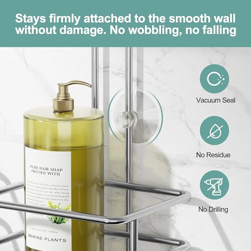 SRIWATANA Shower Caddy Organizer Hanging Over Head, Bathroom Shower Rack Hanger with Hooks for Razors - Chrome - color: Chrome