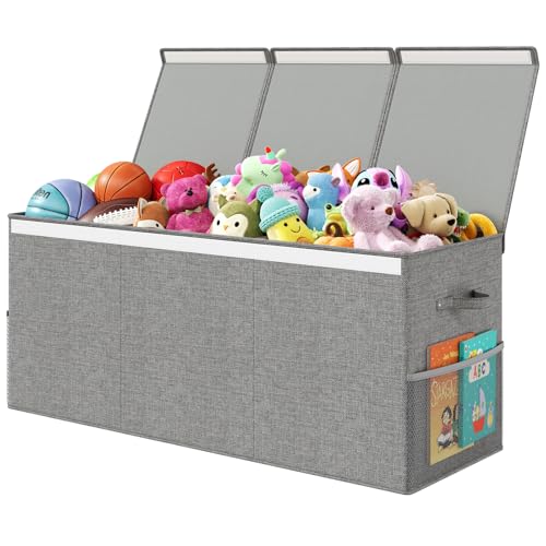 Extra Large Toy Box Chest with Lid, Kids Toy Storage Organizer for Boys Girls, Big Toy Bin Basket Extra Large Toy Storage Box for Living Room Playroom Nursery (40" x14" x16") - color: Gray