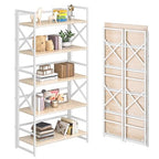 4NM 5 Tiers No Assembly Book Shelves, 51.2" H Folding Bookshelf Bookcase Open Industrial Foldable Shelves for Bedroom, Living Room, Home Office - Natural White - color: Natural White, size: XX 5-Tier