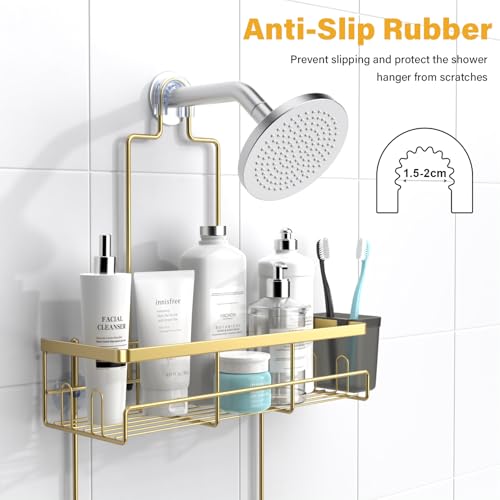 AKTECKE Shower Caddy Hanging Bathroom Organizer: Rustproof Shelf for Inside Shower - No Drilling Racks Over Showerhead - Bath Shelves for Shampoo Soap Gold - color: Gold