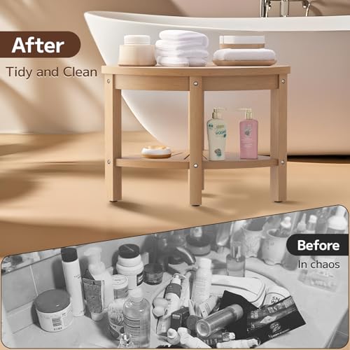 Shower Stool for Inside Shower, Corner Shower Stool, Shower Bench Seat with Storage Shelf for Shaving Legs Plastic Spa Bath Step Foot Rest for Bathroom Small Place - color: Teak