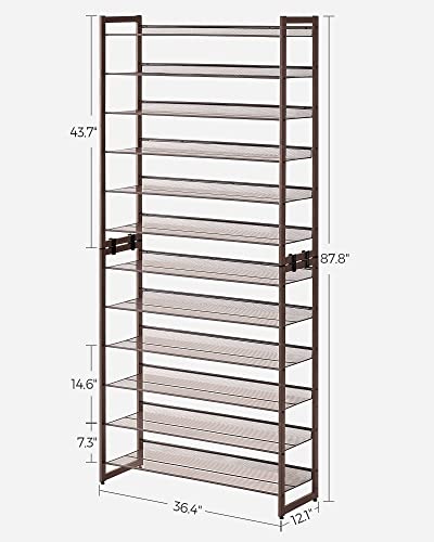 SONGMICS Shoe Rack, 12-Tier Shoe Organizer, Metal Rack for Garage, Set of 2, 6-Tier Stackable Shelf, with Adjustable Flat or Angled Shelves, Holds 48-60 Pairs, Bronze ULMR12A - color: Bronze, size: 12 Tiers (36.4"W)
