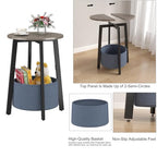 sthmec Small Round Side End Table with Cloth Storage Basket, Round Bedside Sofa Couch Coffee Tables for Small Places with Metal Frame, Modern Nighstands for Living Room Bedroom, Grey - color: Grey
