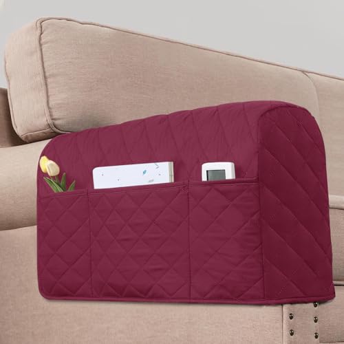 2 Pack Water Resistant Armrest Covers for Chairs and Sofas Couch Arm Covers for Sofa with 3 Pockets for Phone Sofa Arm Protector for Pets, Cats (Wine Red) - color: Wine Red