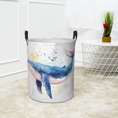 Watercolor Whale Laundry Basket Foldable Laundry Hamper with Handles Clothes Storage Bin for Household Bedroom Bathroom Dorms 17.3"x13.6" - color: Watercolor Whale