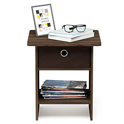 Furinno Dario End Table / Side Table / Night Stand / Bedside Table with Bin Drawer, 1-Pack, Columbia Walnut/Dark Brown - color: Columbia Walnut/Dark Brown, size: 1-Pack, Upper Bin