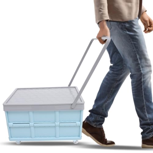 Collapsible Storage Bins with Lids, Folding Plastic Stackable Utility Crates 30L, Plastic Tote Storage Box Container Stackable Folding Utility Crates for Clothes Books Snack Shoe and Grocery Storage - color: Blue