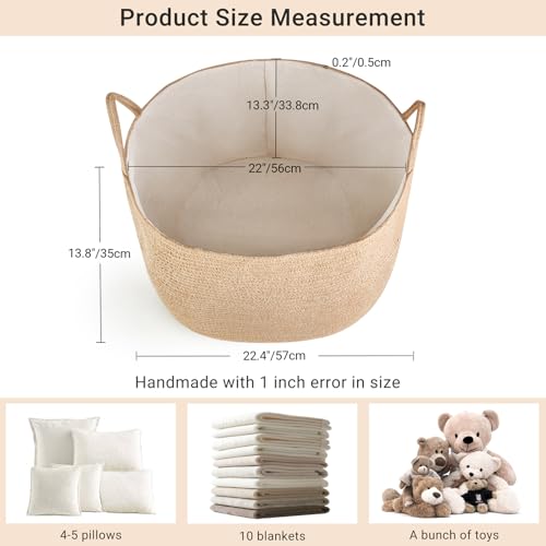 Mkono Extra Large Laundry Basket Woven Storage Baskets for Blankets Toys Clothes Organizer, Decorative Clothes Hamper 21.7" x 13.8" - color: Brown, size: 21.7" W × 13.8"L