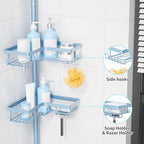KEGII Shower Caddy Tension Pole, 4-Tier Rustproof Adjustable Corner Bathroom Organizer for Renters, 25–114.2 Inch No Drill Space-Saving Shower Storage Rack, Blue - style: Tension Caddy - Blue