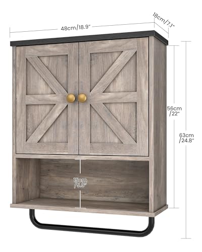 CHOEZON Bathroom Wall Cabinet, Medicine Cabinet with Open Partition and Towel Bar, Rustic Storage Cabinet with Open and Hidden Storage Space, for Bathroom, Living Room, Greige and Charcoal Black - color: Greige and Charcoal Black, size: 7.1"D x 18.9"W x 2