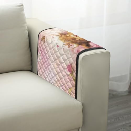 Highland Cattle Rose Daisy Butterfly Print Couch Arm Covers with Pockets Recliner Armrest Cover Furniture Covers Washable Sofa Furniture Protector with 2 Pockets - color: Highland Cattle Rose Daisy Butterfly