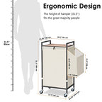 Laundry Hamper with Rustic Brown Lid & Wheels; 96L Large Rolling Laundry Basket with Removable Oxford Liner Bag; Tall Freestanding Dirty Clothes Hamper with Side Pocket; Metal Frame Laundry Cart - color: Beige