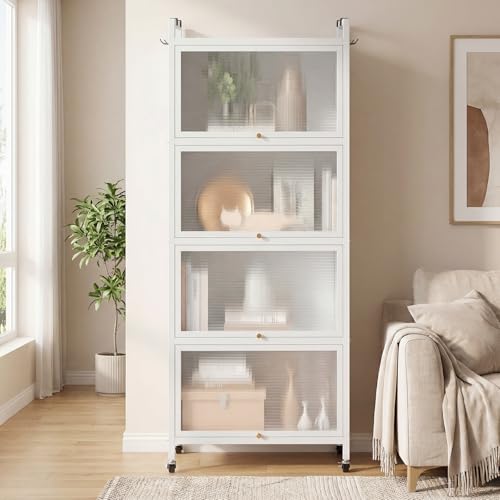 Giantex 5-Tier Kitchen Storage Cabinet, Mobile Microwave Stand with Flip-up PC Doors, Freestanding Kitchen Bakers Rack with 4 Rolling Casters, for Dining Room, Living Room and Study (White) - color: White