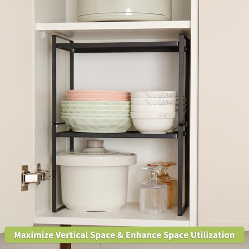 MiaLi Cabinet Organizer Shelf, Set of 2 Metal Counter Shelves Spice Rack, Stackable Kitchen Bathroom Organizers and Storage, Black - color: Black, size: 7.7"D x 13.7"W x 9.2"H + 7.7"D x 13.7"W x 9.2"H