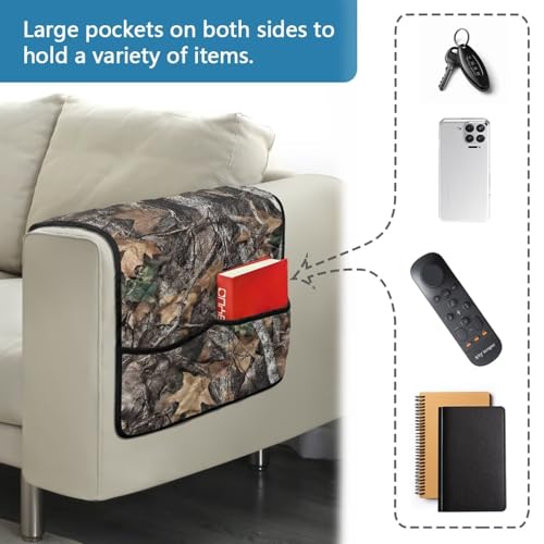 Forest Camo Hunting Print Armrest Covers for Sofa with 2 Pockets Comfortable Couch Arm Covers Stain Resistant Couch Chair Armrest Storage for Magazine, Tablet, Phone - color: Forest Camo Hunting