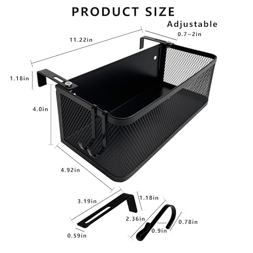 Bedside Caddy Shelf with Hook, Bed Shelf Organizer for Bunk Bed, Office Cubicle, Dorm Room, Holder for Phone, Snacks, Books (Black, 11*4.9*3.9 inch)