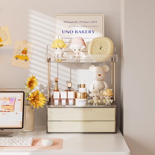 Delamu Bathroom Organizers and Storage, 2 Tier 2 Drawer Makeup Organizer Countertop, Easy to Install, Ideal for Bathroom Counter, Vanity, Ideal for Women Girls, Cream White - color: Cream White, size: 2Drawers 1 Pack