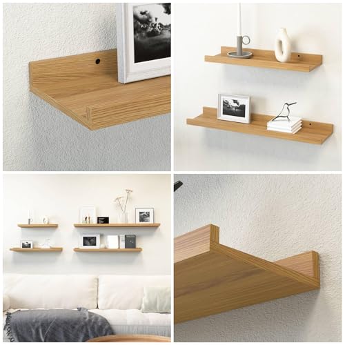 Boswillon Floating Shelves Set of 2, Modern Wall Shelves with Lip, Display Picture Ledge for Bedroom, Living Room, Bathroom, Kitchen - Oak - color: Oak, size: 15.7 In