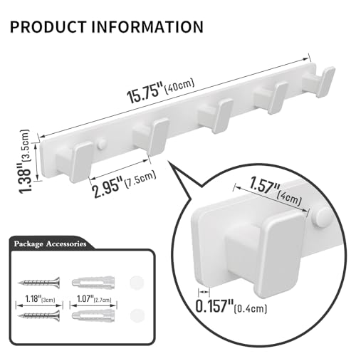 White Coat Rack Wall Hooks for Hanging Heavy Duty Door Hooks with 5 Hooks Key Holder for Wall Hat Rack for Entrance Coat Hook - color: White, size: Rectangle 5 Hooks 1 Pack