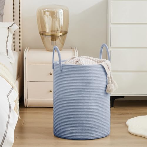 YOUDENOVA Laundry Hamper Basket, Woven 58L Tall Laundry Basket for Blanket Organizer- Nursery Hamper for Bedroom And Bathroom Storage - color: Light Blue, size: Tall (58L )